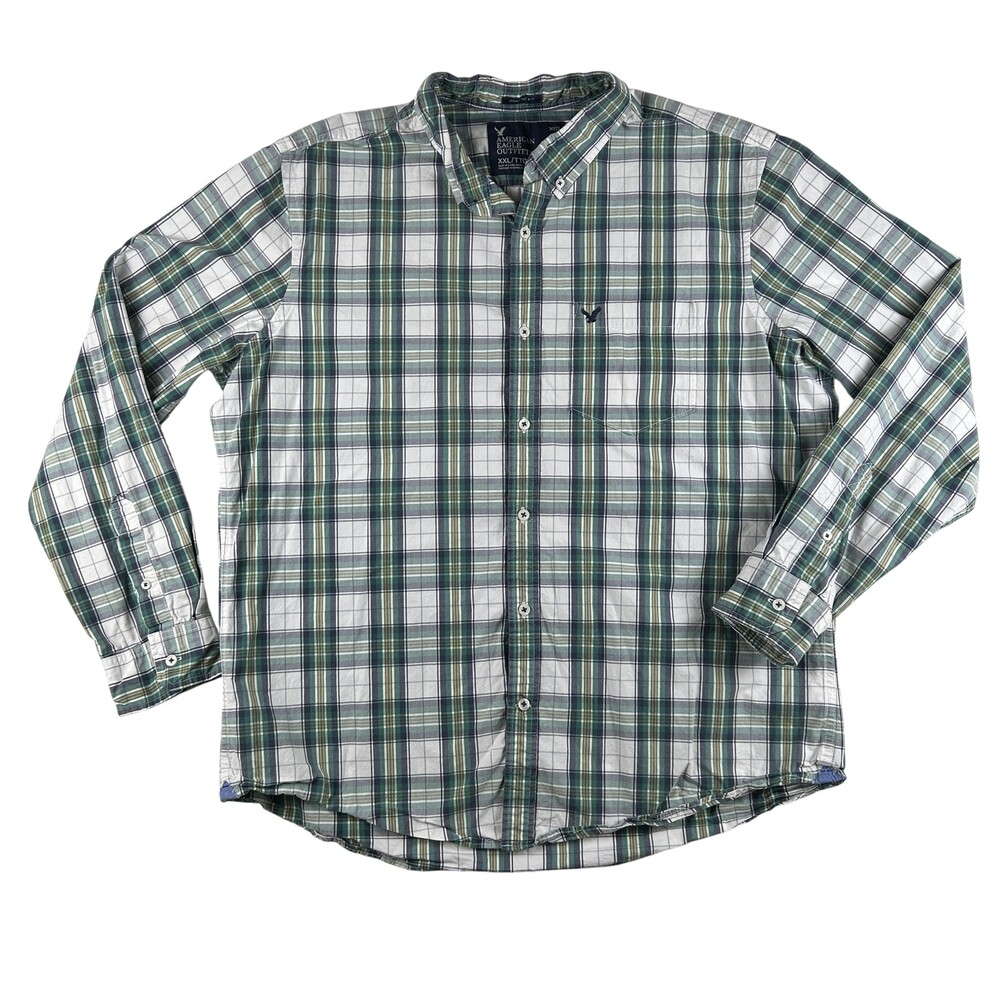 American Eagle Outfitters Shirt Mens 2XL Green Plaid Long Sleeve Button Up